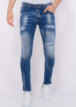 Blue Ripped Jeans Heren - Slim Fit -1080- Blauw