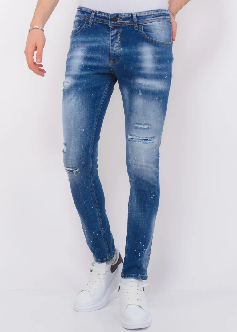 Blue Ripped Jeans Heren - Slim Fit -1080- Blauw