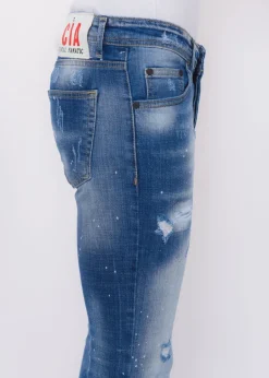 Blue Ripped Jeans Heren - Slim Fit -1080- Blauw