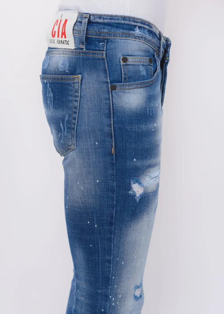 Blue Ripped Jeans Heren - Slim Fit -1080- Blauw