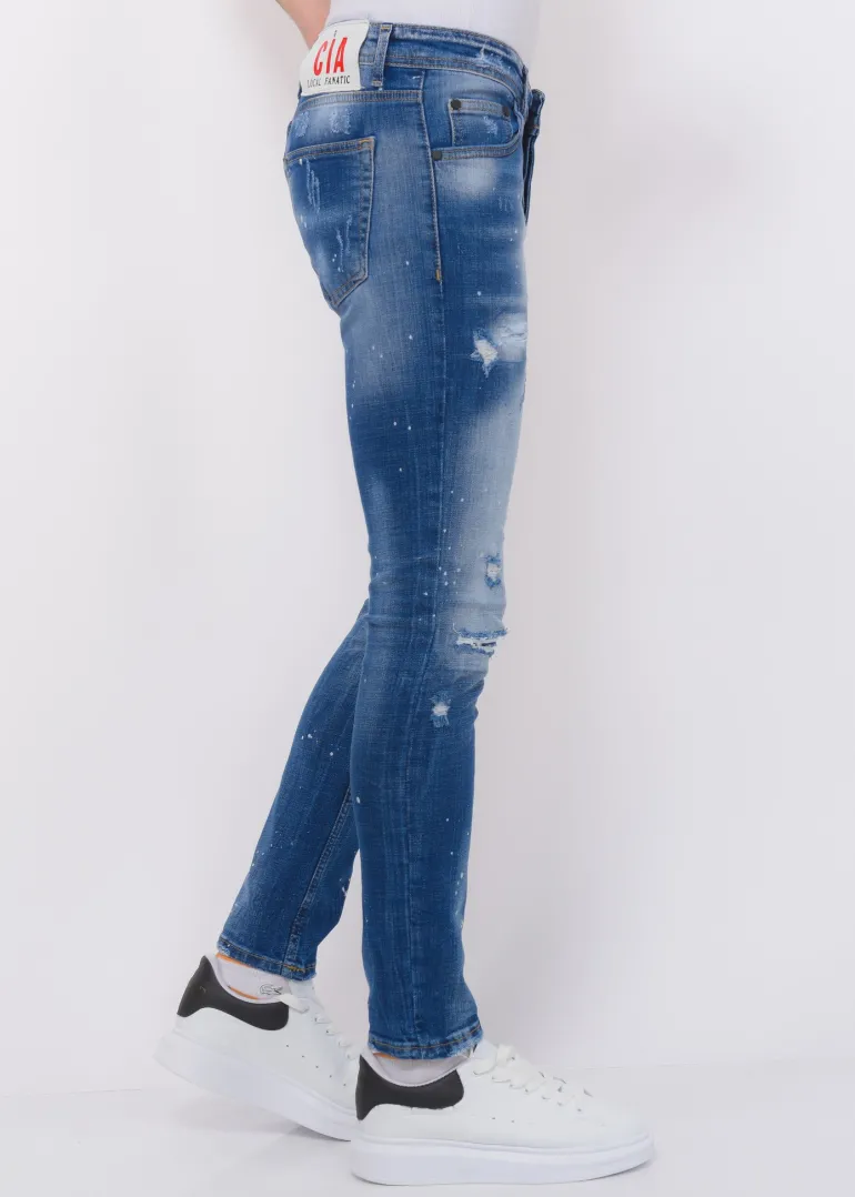 Blue Ripped Jeans Heren - Slim Fit -1080- Blauw
