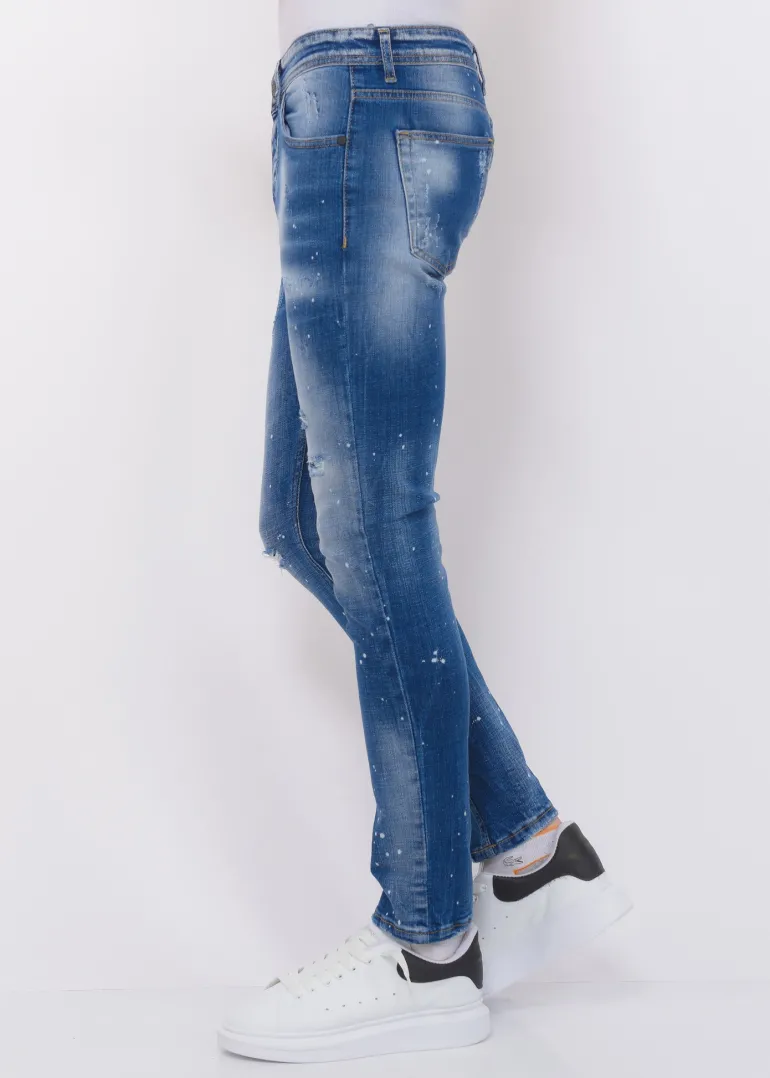 Blue Ripped Jeans Heren - Slim Fit -1080- Blauw