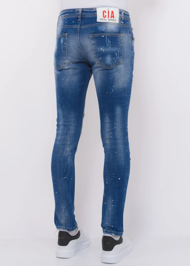 Blue Ripped Jeans Heren - Slim Fit -1080- Blauw