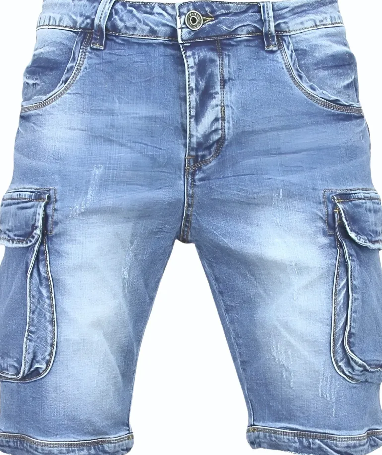 Cargo Short - Slim Fit -1088- Blauw