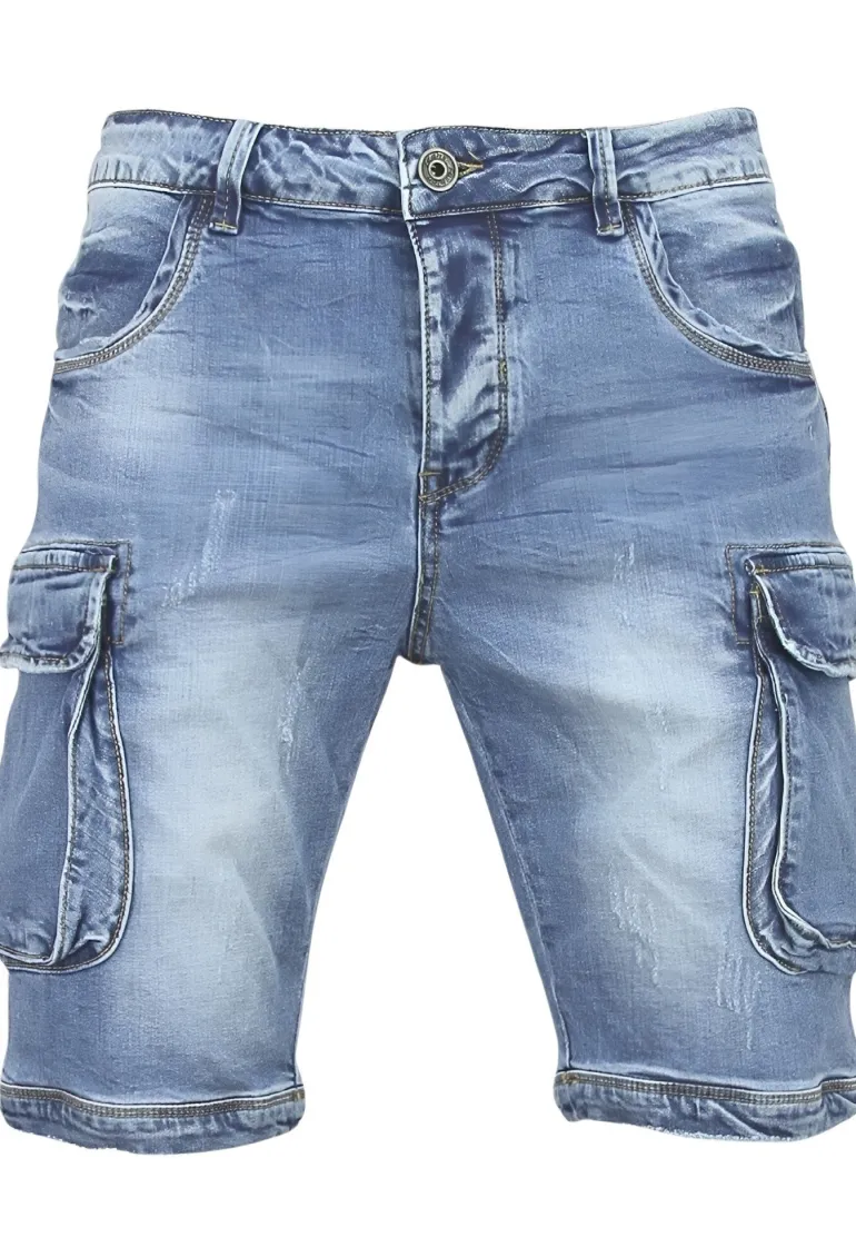 Cargo Short - Slim Fit -1088- Blauw