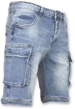 Cargo Short - Slim Fit -1088- Blauw