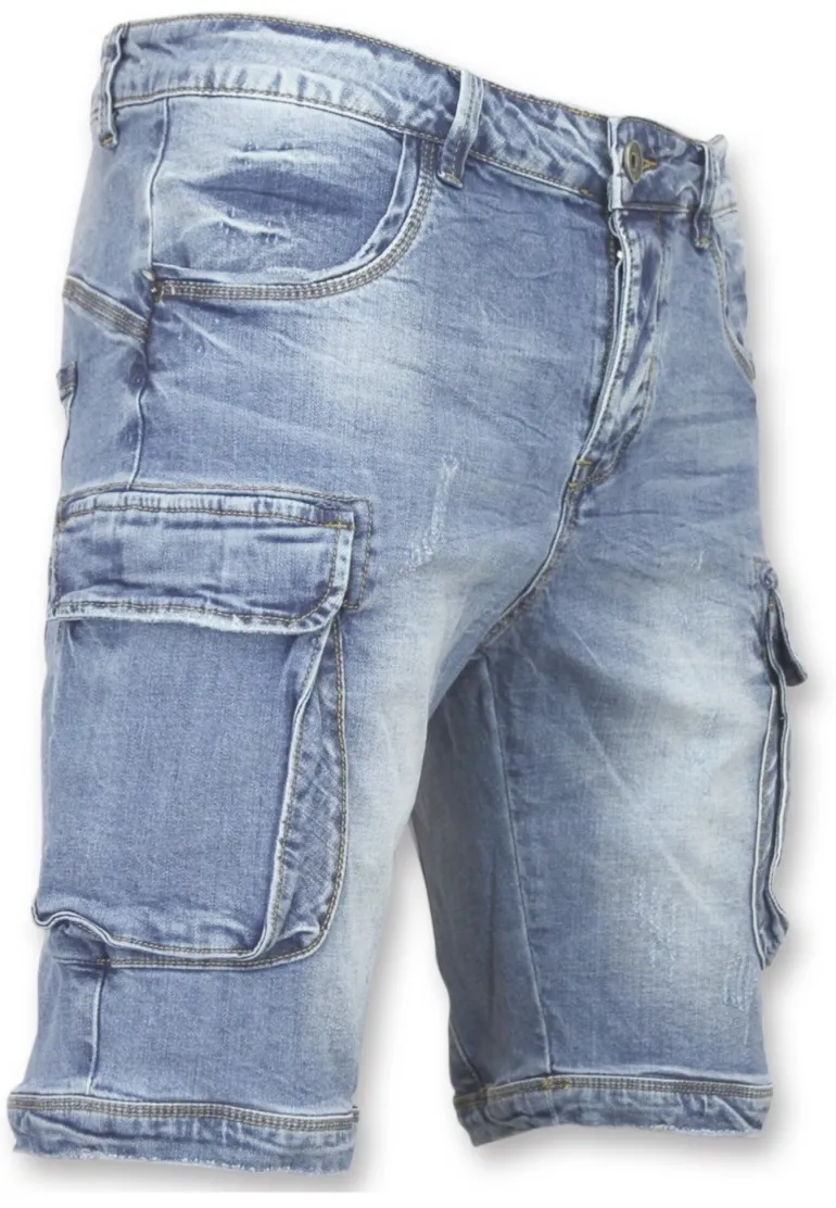 Cargo Short - Slim Fit -1088- Blauw