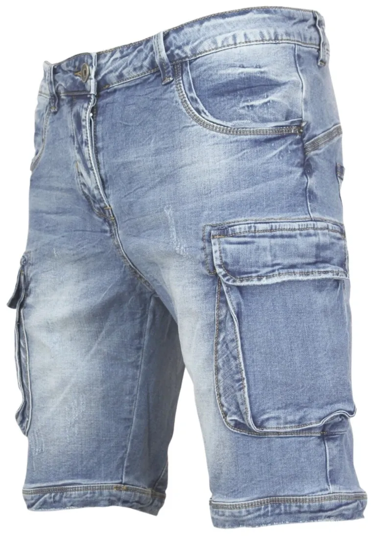 Cargo Short - Slim Fit -1088- Blauw