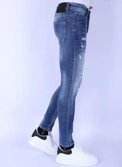 Denim Jeans met Gebleekte Wassing - Slim Fit-1094- Blauw