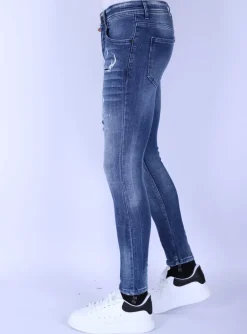 Denim Jeans met Gebleekte Wassing - Slim Fit-1094- Blauw