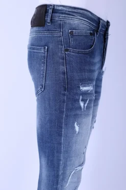Denim Jeans met Gebleekte Wassing - Slim Fit-1094- Blauw