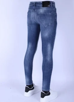 Denim Jeans met Gebleekte Wassing - Slim Fit-1094- Blauw