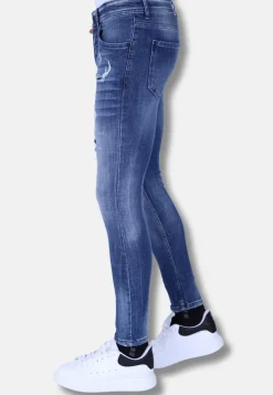 Denim Jeans met Gebleekte Wassing - Slim Fit-1094- Blauw