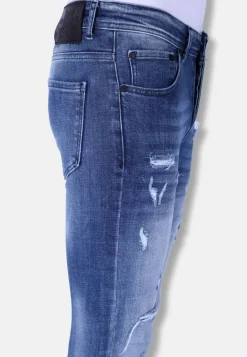 Denim Jeans met Gebleekte Wassing - Slim Fit-1094- Blauw
