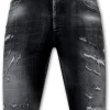 Destroyed Shorts with Paint Splatter - Slim Fit -1086- Zwart