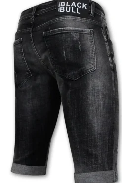 Destroyed Shorts with Paint Splatter - Slim Fit -1086- Zwart