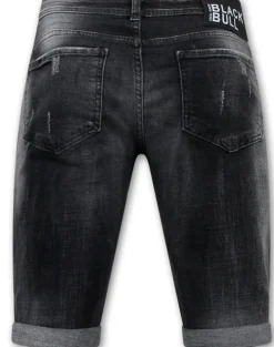 Destroyed Shorts with Paint Splatter - Slim Fit -1086- Zwart