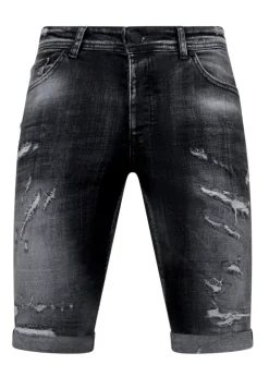 Destroyed Shorts with Paint Splatter - Slim Fit -1086- Zwart