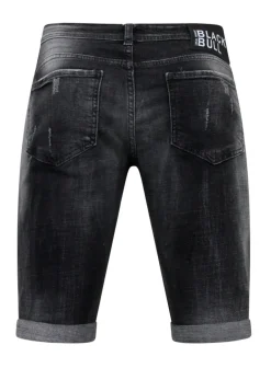 Destroyed Shorts with Paint Splatter - Slim Fit -1086- Zwart