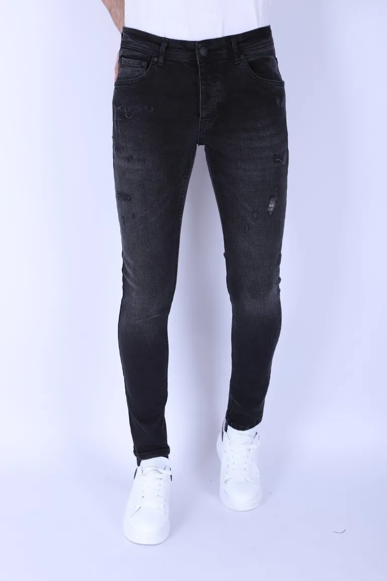 Distressed & Washed Jeans Heren - Slim Fit -1105- Zwart