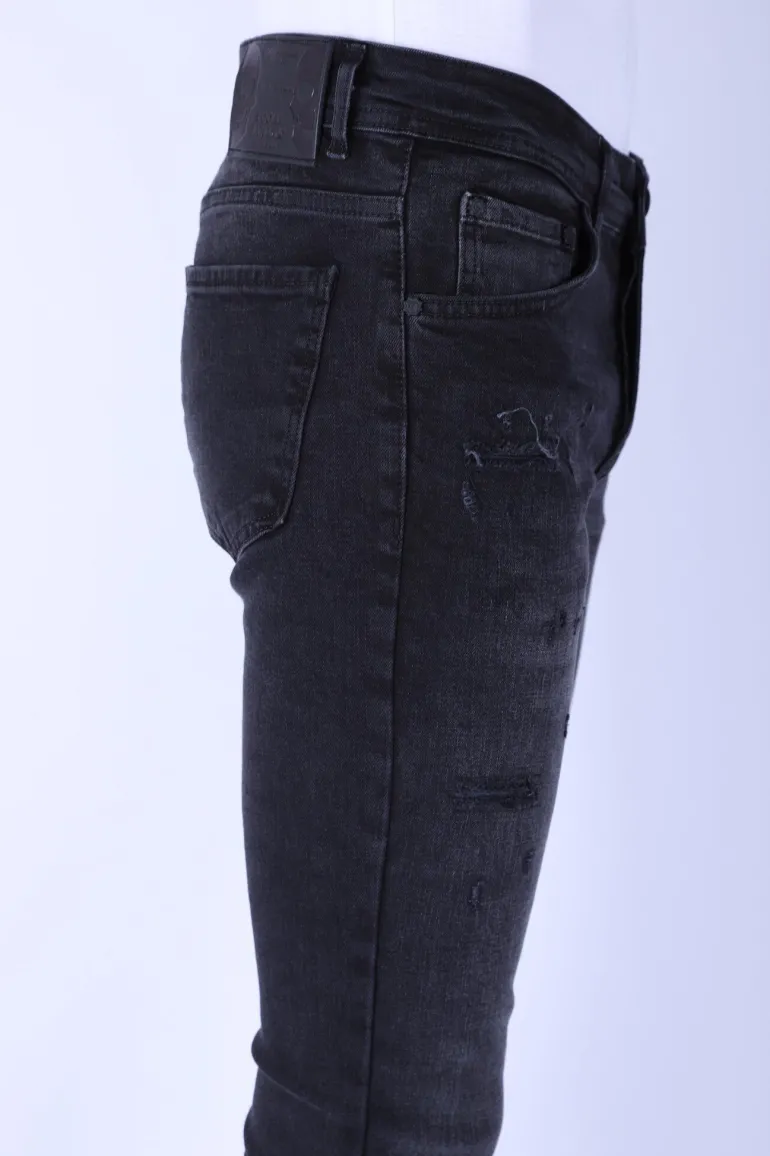 Distressed & Washed Jeans Heren - Slim Fit -1105- Zwart