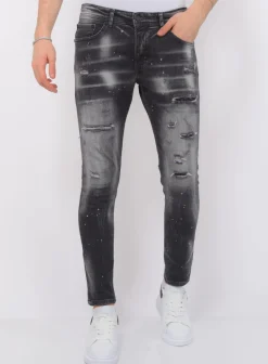 Distressed Jeans Heren - Slim Fit -1087- Zwart