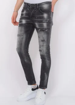 Distressed Jeans Heren - Slim Fit -1087- Zwart