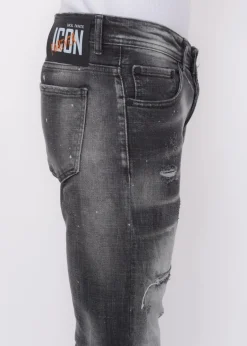 Distressed Jeans Heren - Slim Fit -1087- Zwart