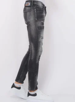 Distressed Jeans Heren - Slim Fit -1087- Zwart