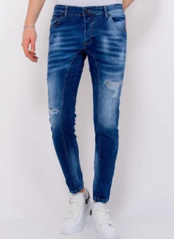 Distressed Ripped Jeans Heren - Slim Fit -1082- Blauw