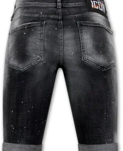 Distressed Short Stonewash - Slim Fit -1087- Zwart