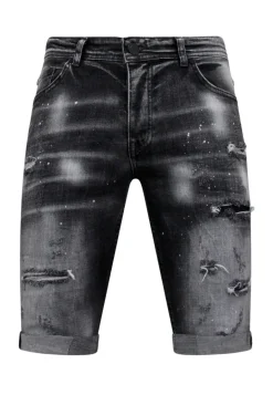 Distressed Short Stonewash - Slim Fit -1087- Zwart