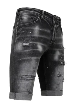 Distressed Short Stonewash - Slim Fit -1087- Zwart