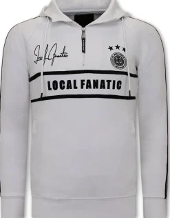 Hoodie Heren - Double Striped - Wit / Blauw