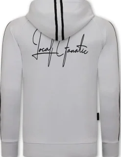 Hoodie Heren - Double Striped - Wit / Blauw