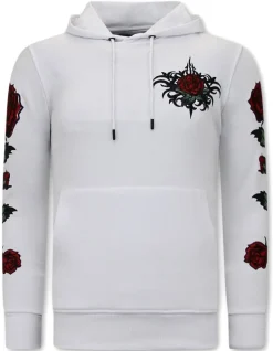 Hoodie Heren - Love & Roses - Wit