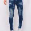 Jeans With Paint Splatter Heren - Slim Fit -1072- Blauw