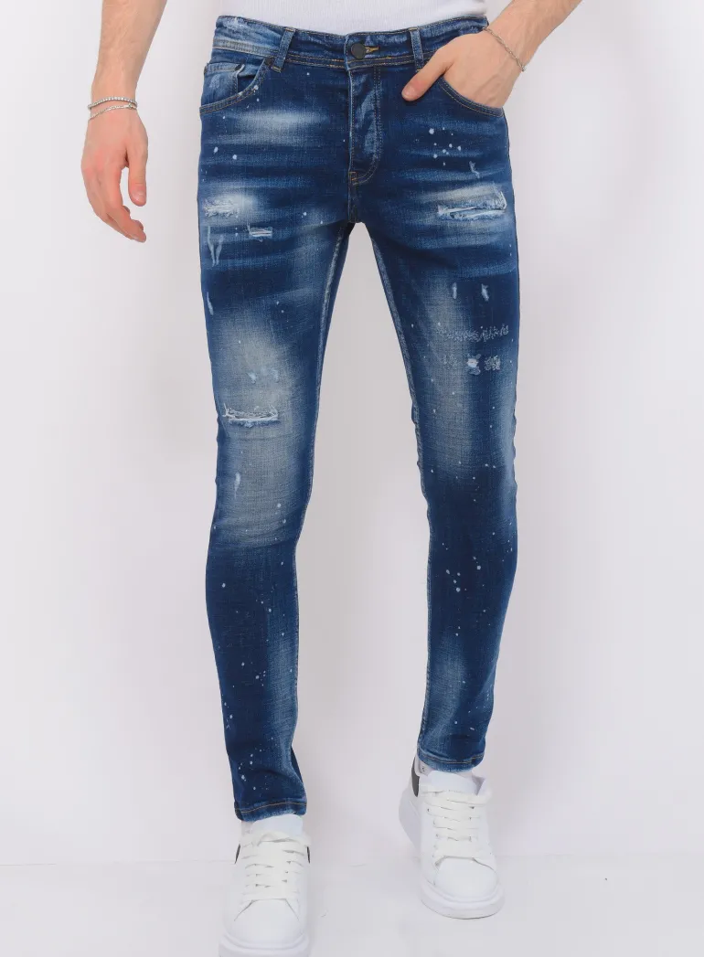 Jeans With Paint Splatter Heren - Slim Fit -1072- Blauw