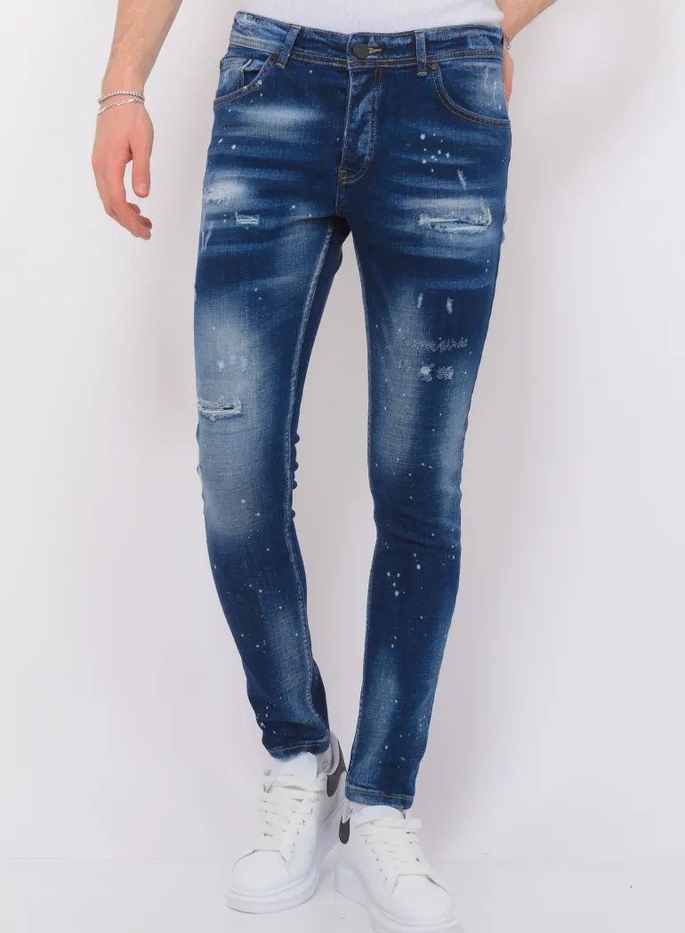Jeans With Paint Splatter Heren - Slim Fit -1072- Blauw