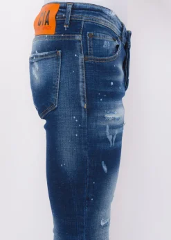 Jeans With Paint Splatter Heren - Slim Fit -1072- Blauw