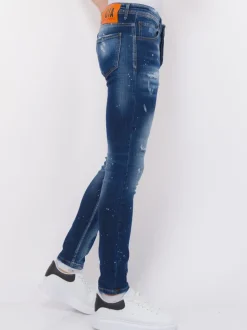 Jeans With Paint Splatter Heren - Slim Fit -1072- Blauw