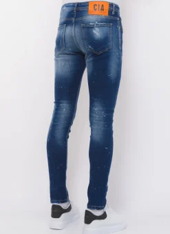 Jeans With Paint Splatter Heren - Slim Fit -1072- Blauw