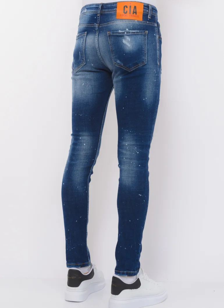 Jeans With Paint Splatter Heren - Slim Fit -1072- Blauw
