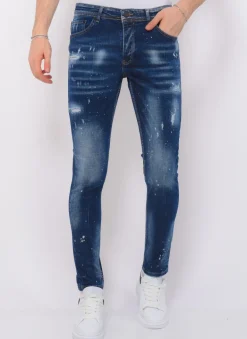 Paint Splatter Jeans Heren - Slim Fit -1077- Blauw