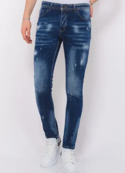 Paint Splatter Jeans Heren - Slim Fit -1077- Blauw