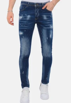 Paint Splatter Jeans Heren - Slim Fit -1077- Blauw