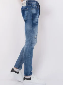 Paint Splatter Ripped Jeans Mens - Slim Fit -1079- Blauw