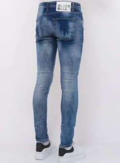 Paint Splatter Ripped Jeans Mens - Slim Fit -1079- Blauw