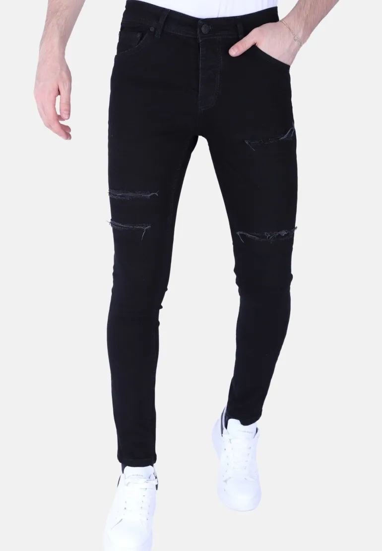 Ripped Heren Jeans - Slim Fit -1092- Zwart