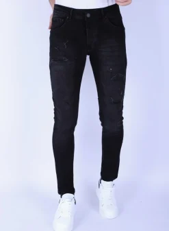 Ripped Plain Heren Jeans - Slim Fit -1106- Zwart